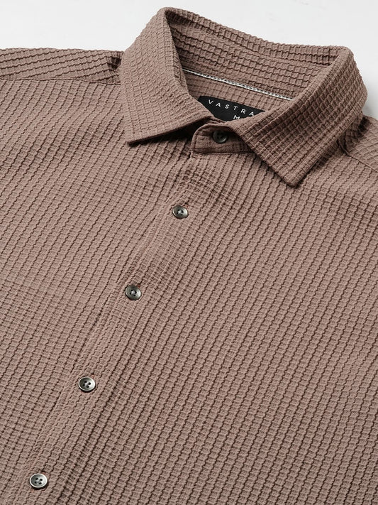 Saddle Brown Mini Checks Textured Shirt
