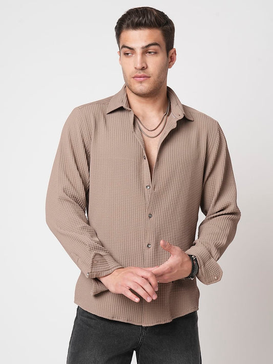Saddle Brown Mini Checks Textured Shirt