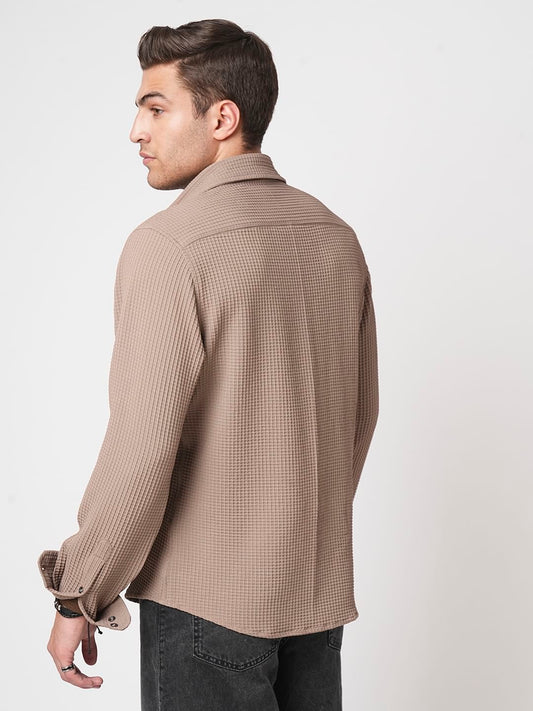 Saddle Brown Mini Checks Textured Shirt