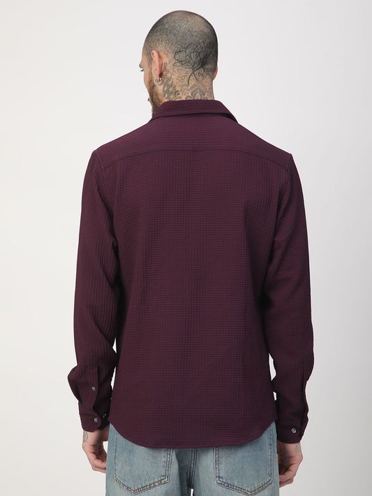 Wine Mini Checks Textured Shirt