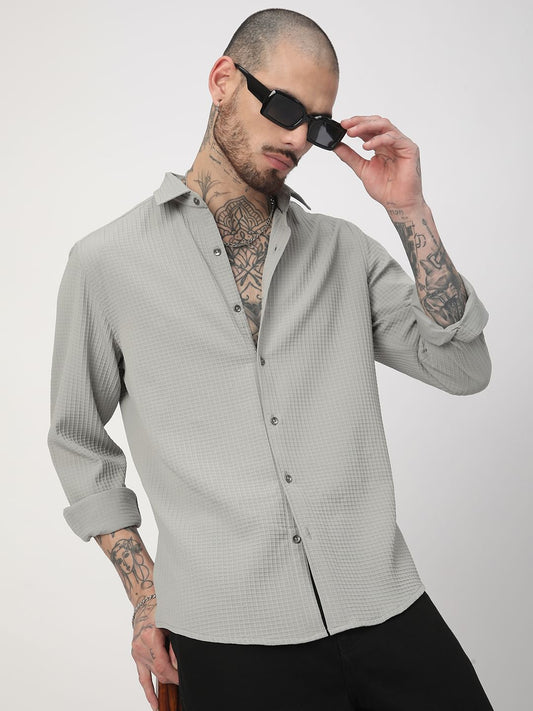 Moon Grey Mini Checks Textured Shirt