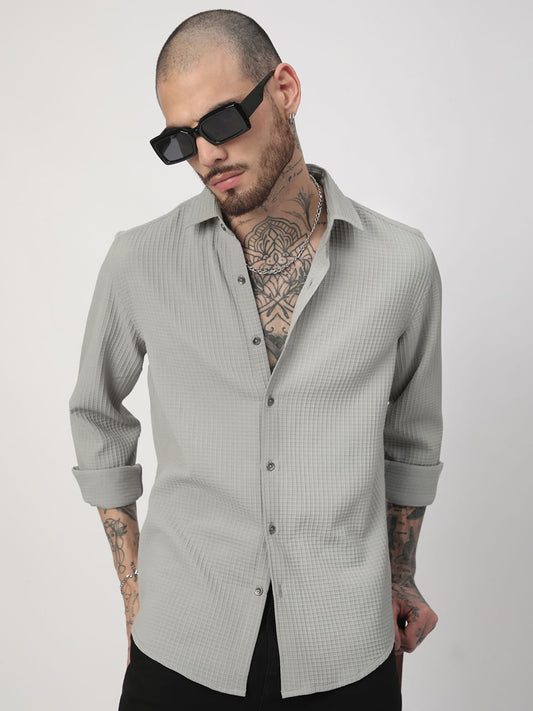 Moon Grey Mini Checks Textured Shirt