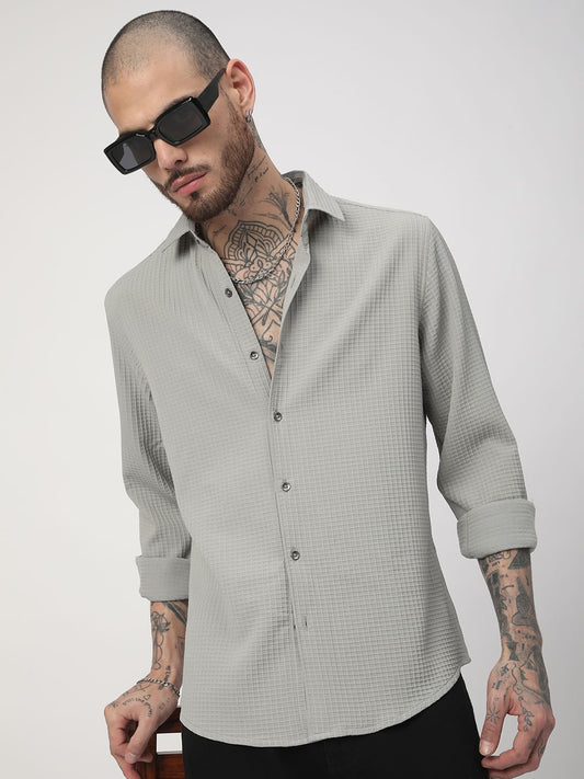 Moon Grey Mini Checks Textured Shirt