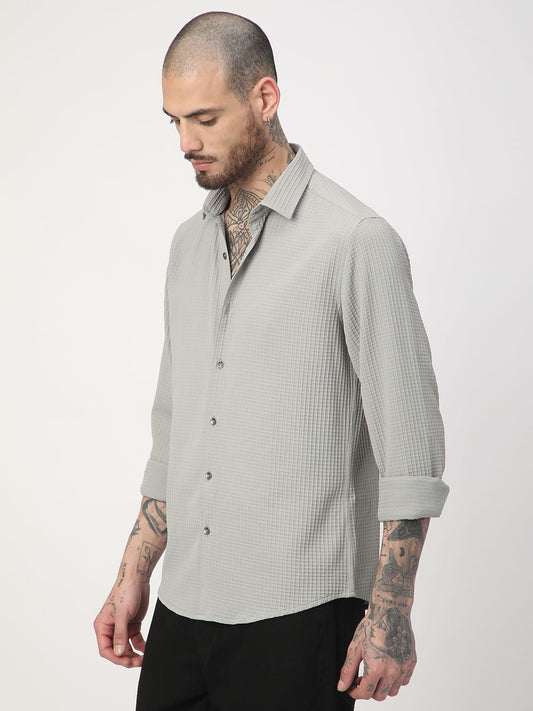 Moon Grey Mini Checks Textured Shirt