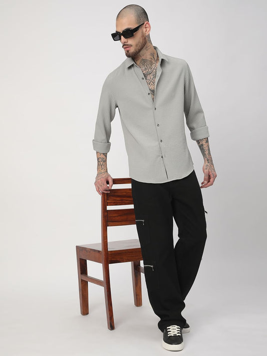Moon Grey Mini Checks Textured Shirt