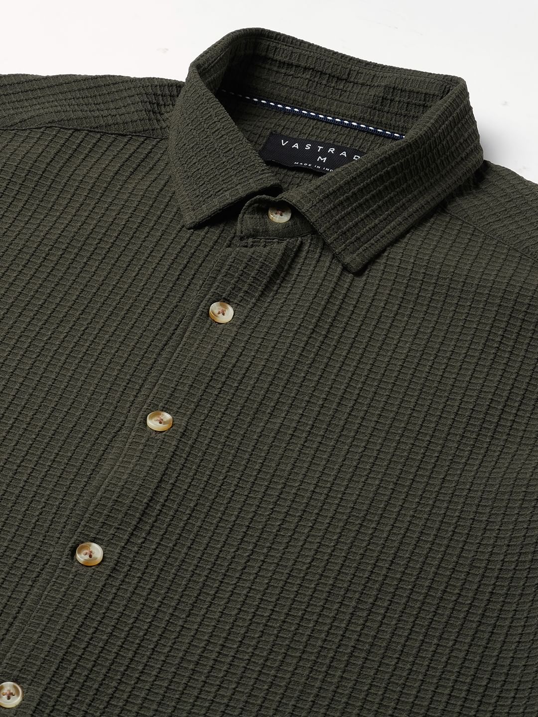 Olive Mini Checks Textured Shirt