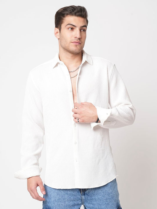 Snow White Mini Checks Textured Shirt