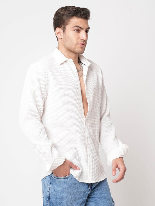 Snow White Mini Checks Textured Shirt