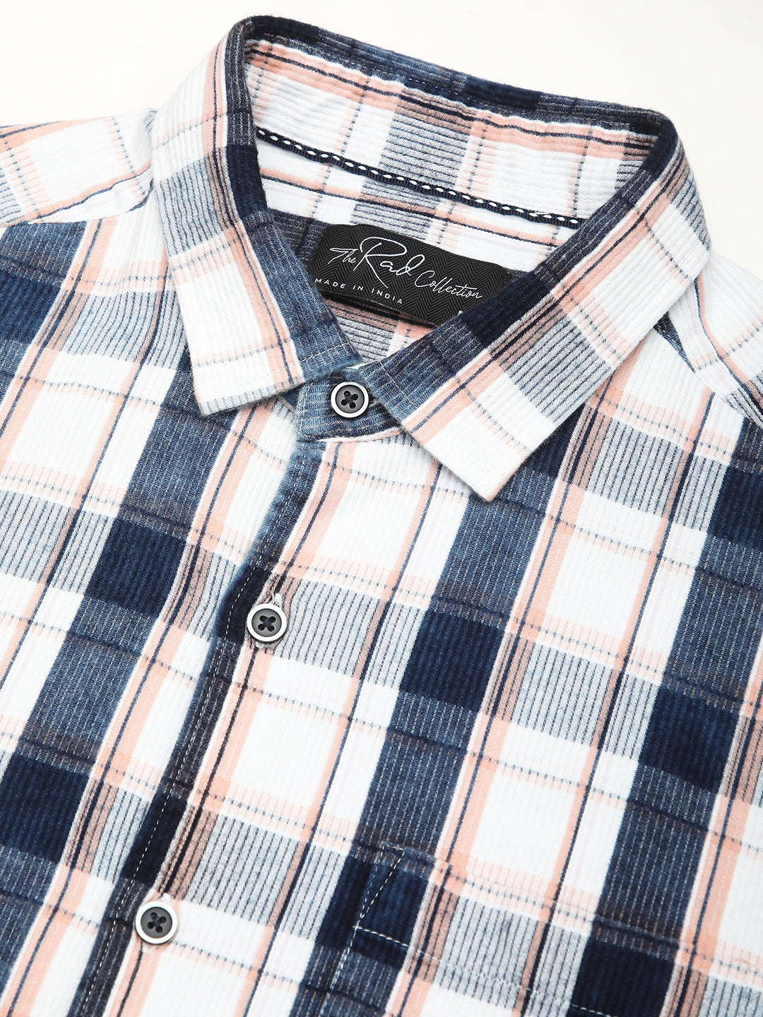 Twilight Navy & White Plaid Checks Corduroy Shirt