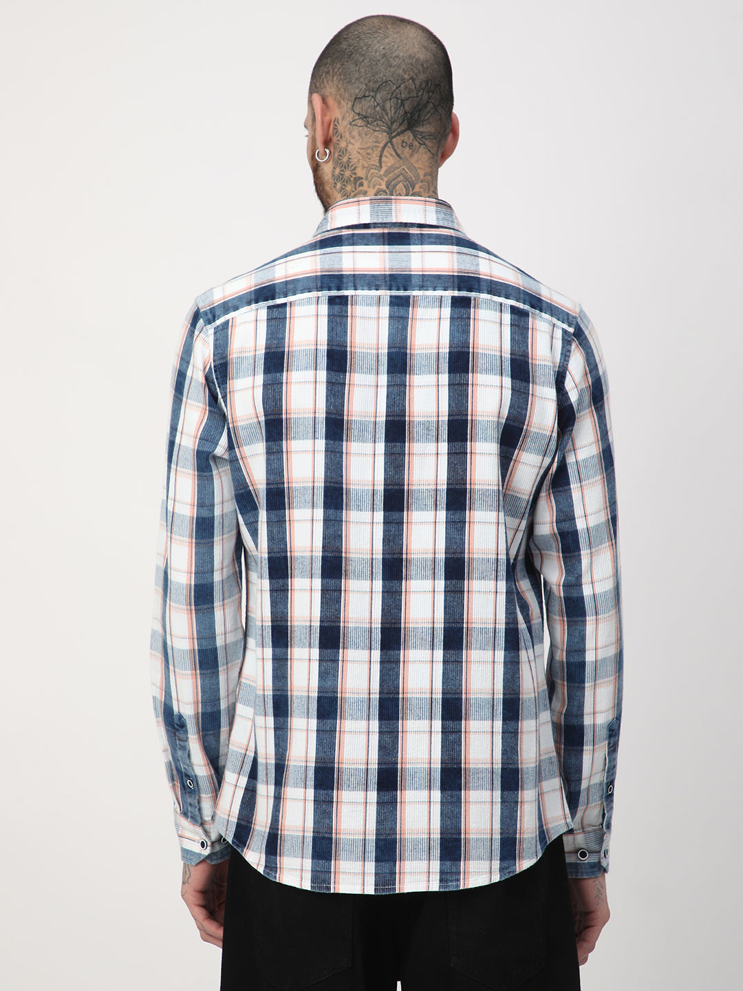 Twilight Navy & White Plaid Checks Corduroy Shirt