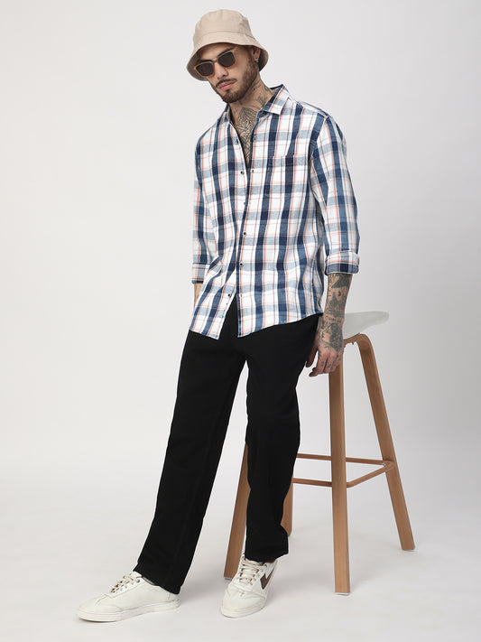 Twilight Navy & White Plaid Checks Corduroy Shirt