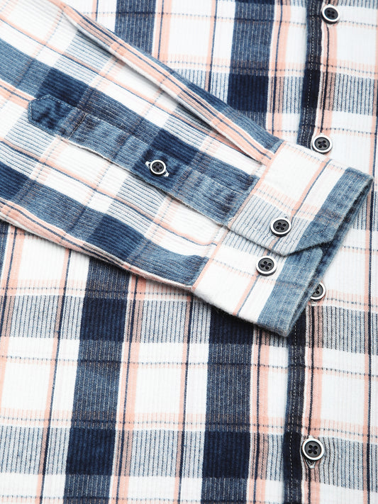 Twilight Navy & White Plaid Checks Corduroy Shirt