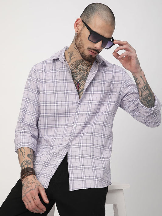 Premium Cotton Lilac & White Tartan Checked Shirt