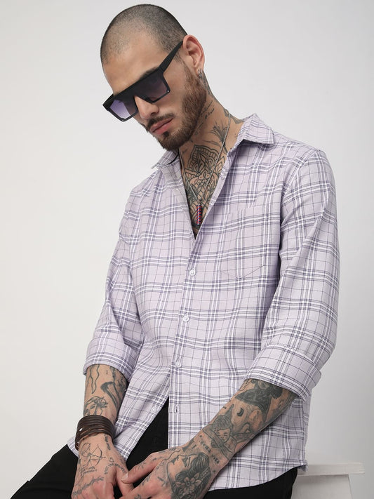 Premium Cotton Lilac & White Tartan Checked Shirt