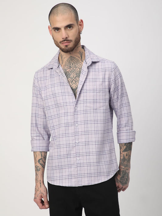 Premium Cotton Lilac & White Tartan Checked Shirt