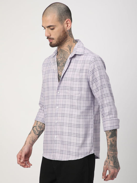 Premium Cotton Lilac & White Tartan Checked Shirt