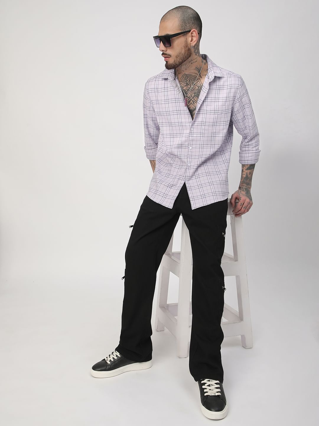 Premium Cotton Lilac & White Tartan Checked Shirt