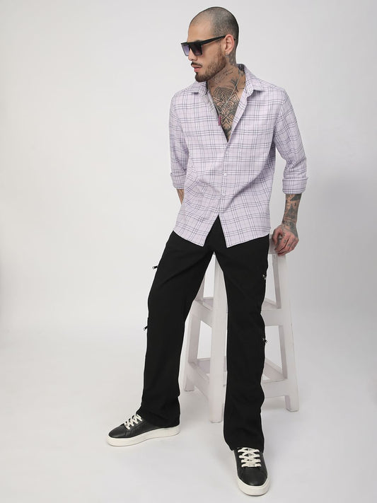 Premium Cotton Lilac & White Tartan Checked Shirt