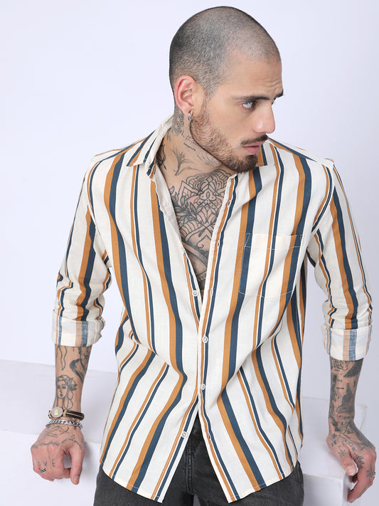 Cream & Teal Awning Stripes Shirt