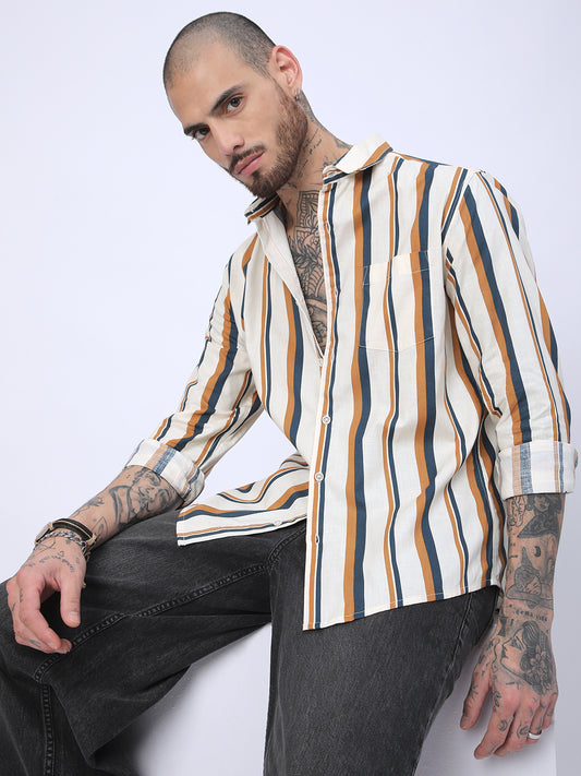 Cream & Teal Awning Stripes Shirt