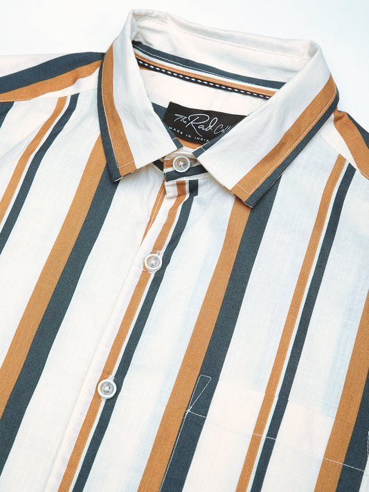 Cream & Teal Awning Stripes Shirt
