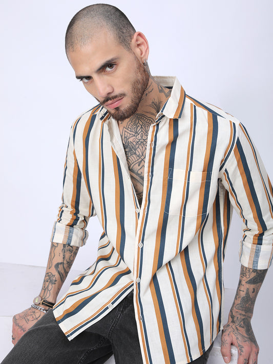 Cream & Teal Awning Stripes Shirt