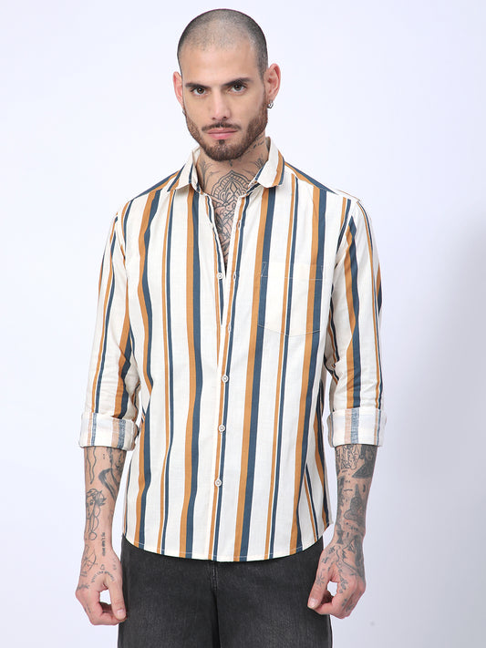 Cream & Teal Awning Stripes Shirt