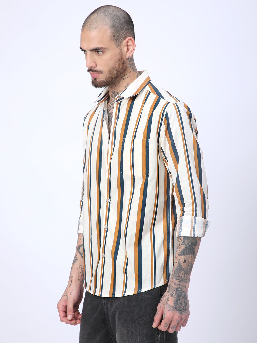 Cream & Teal Awning Stripes Shirt