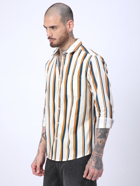 Cream & Teal Awning Stripes Shirt