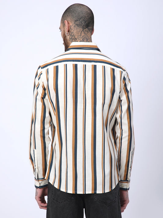 Cream & Teal Awning Stripes Shirt