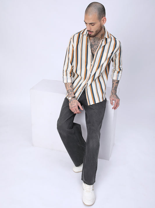 Cream & Teal Awning Stripes Shirt