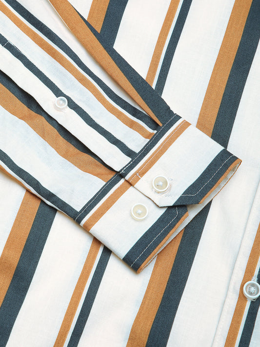 Cream & Teal Awning Stripes Shirt