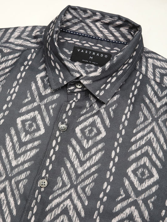 Dark Slate Grey Ikat Printed Shirt