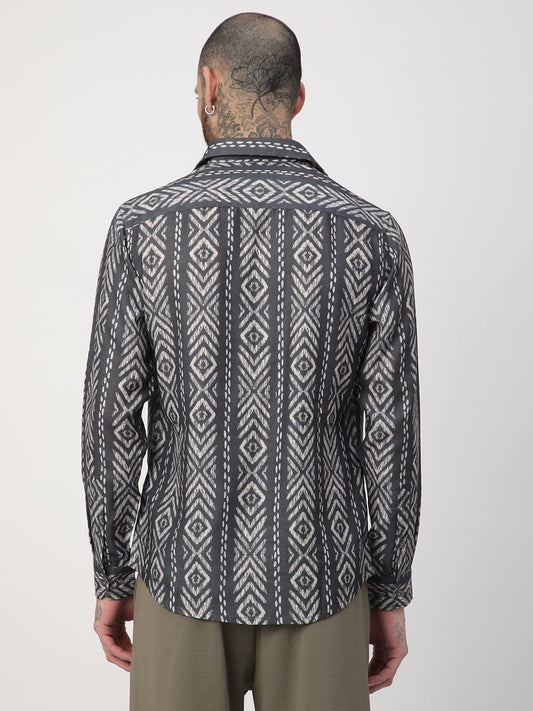 Dark Slate Grey Ikat Printed Shirt