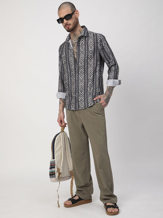 Dark Slate Grey Ikat Printed Shirt
