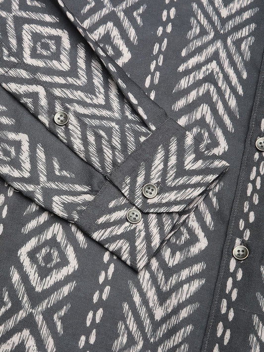 Dark Slate Grey Ikat Printed Shirt