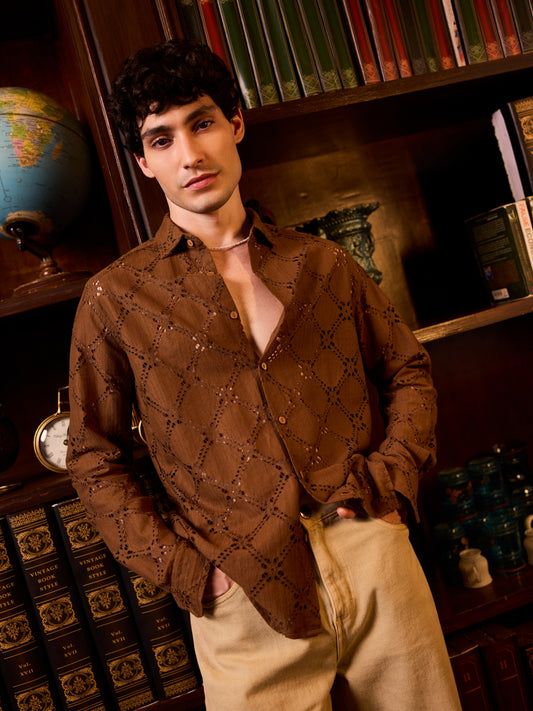 Russet Brown Crochet Shirt