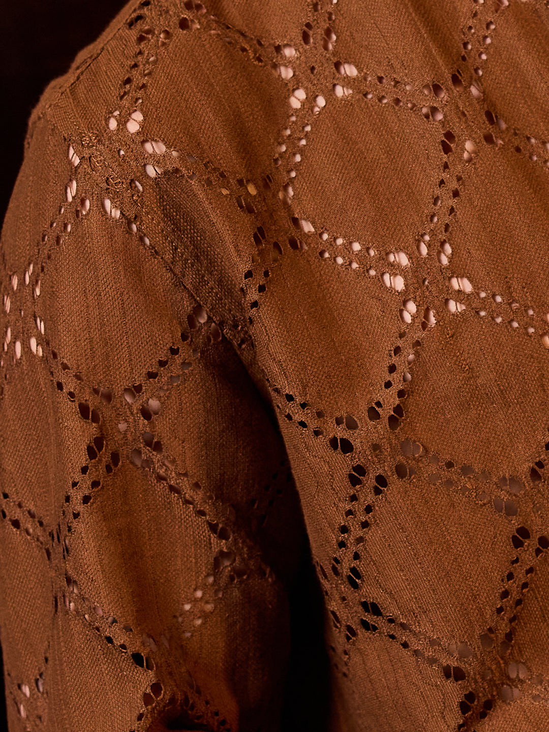 Russet Brown Crochet Shirt