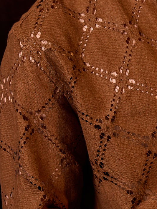 Russet Brown Crochet Shirt