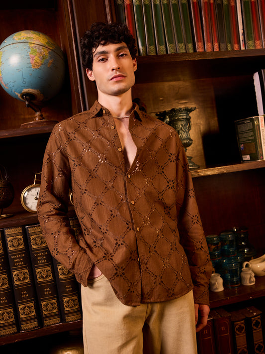 Russet Brown Crochet Shirt