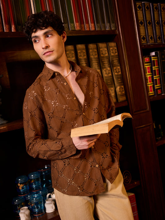 Russet Brown Crochet Shirt