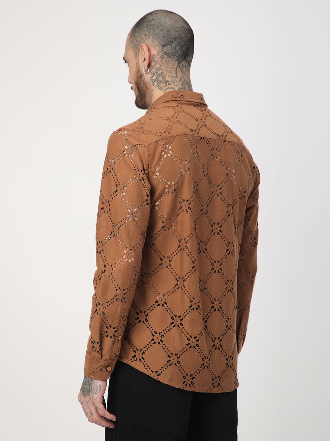 Russet Brown Crochet Shirt