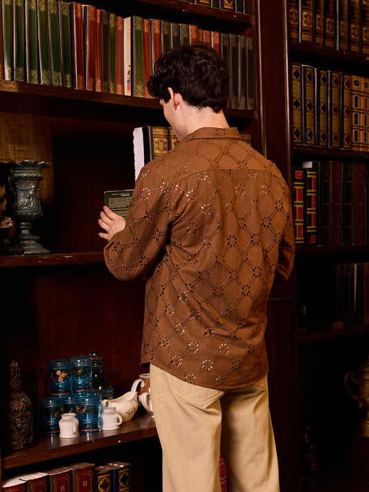 Russet Brown Crochet Shirt