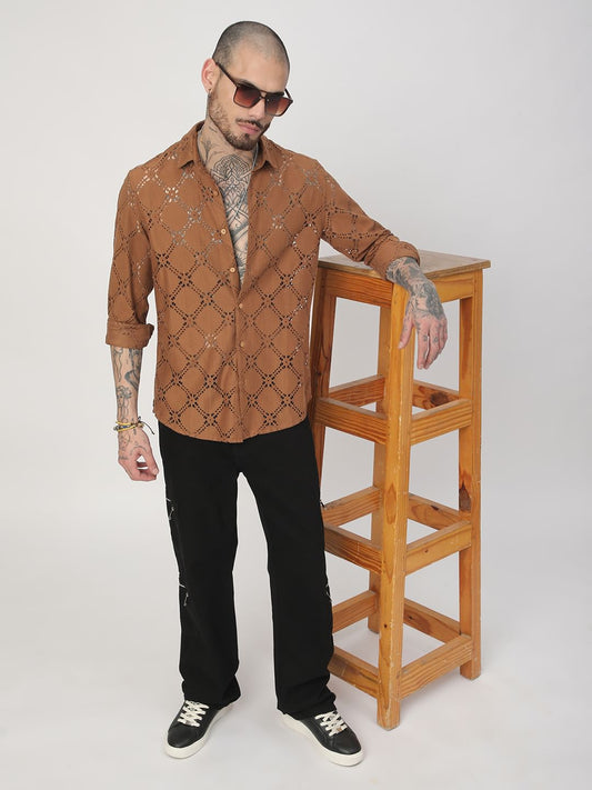 Russet Brown Crochet Shirt