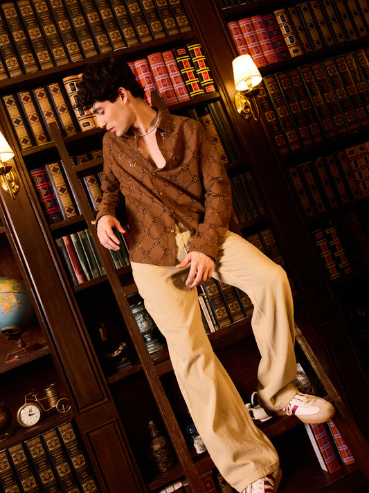 Russet Brown Crochet Shirt