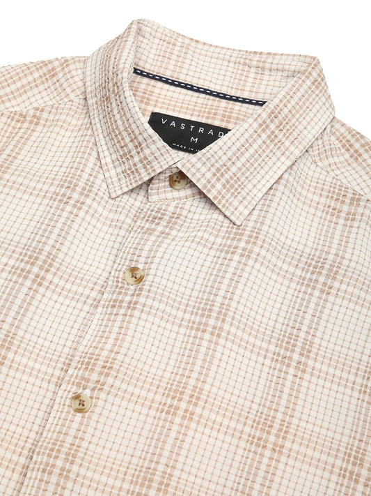 Copper Brown Mini Plaid Checks Seersucker Shirt