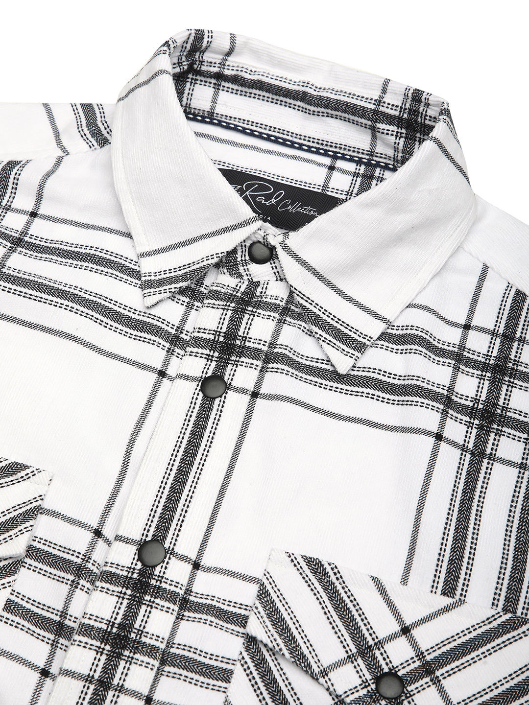 White Chevron Checks Double Flap Pocket Corduroy Overshirt
