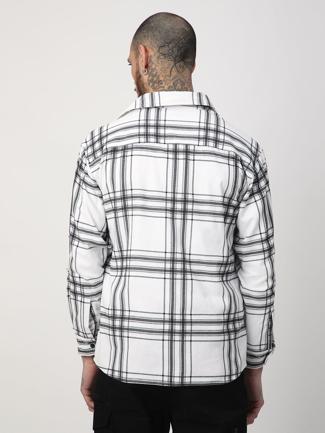 White Chevron Checks Double Flap Pocket Corduroy Overshirt