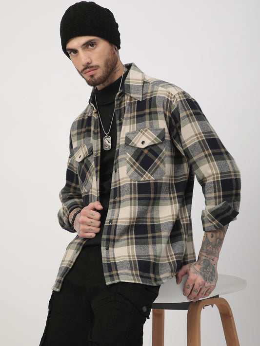 Multicolour Tartan Checked Double Pocket Flannel Shirt