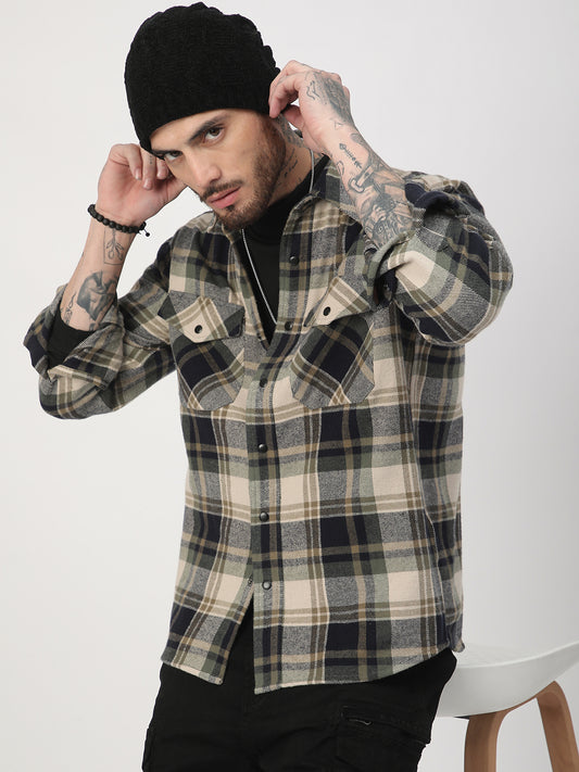 Multicolour Tartan Checked Double Pocket Flannel Shirt